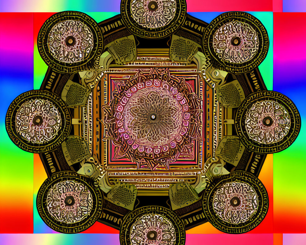 Colorful Mandala Patterns on Rainbow Gradient Background