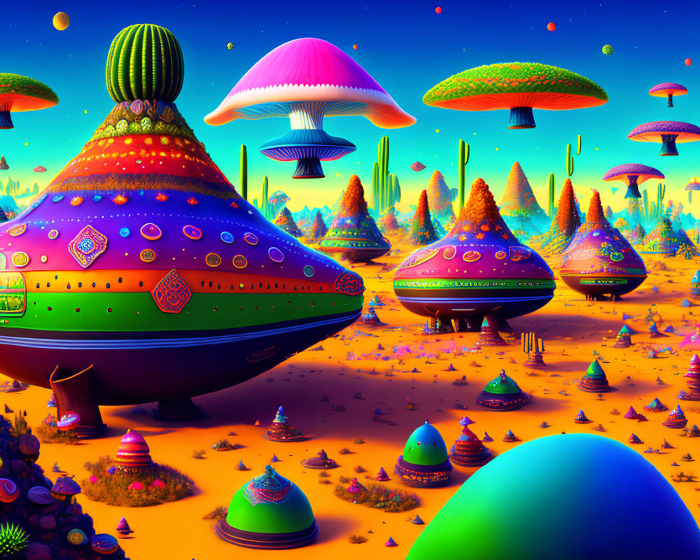 Colorful Mushroom-Shaped Structures in Alien Landscape