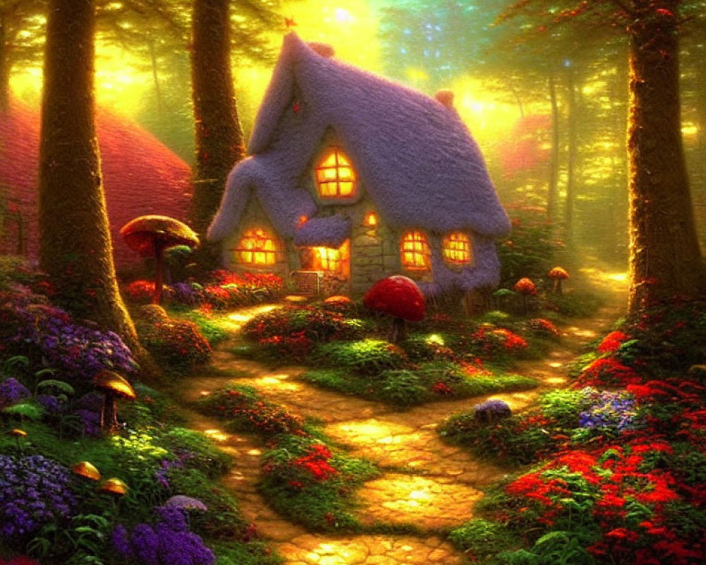 Quaint Thatched Roof Cottage in Magical Forest