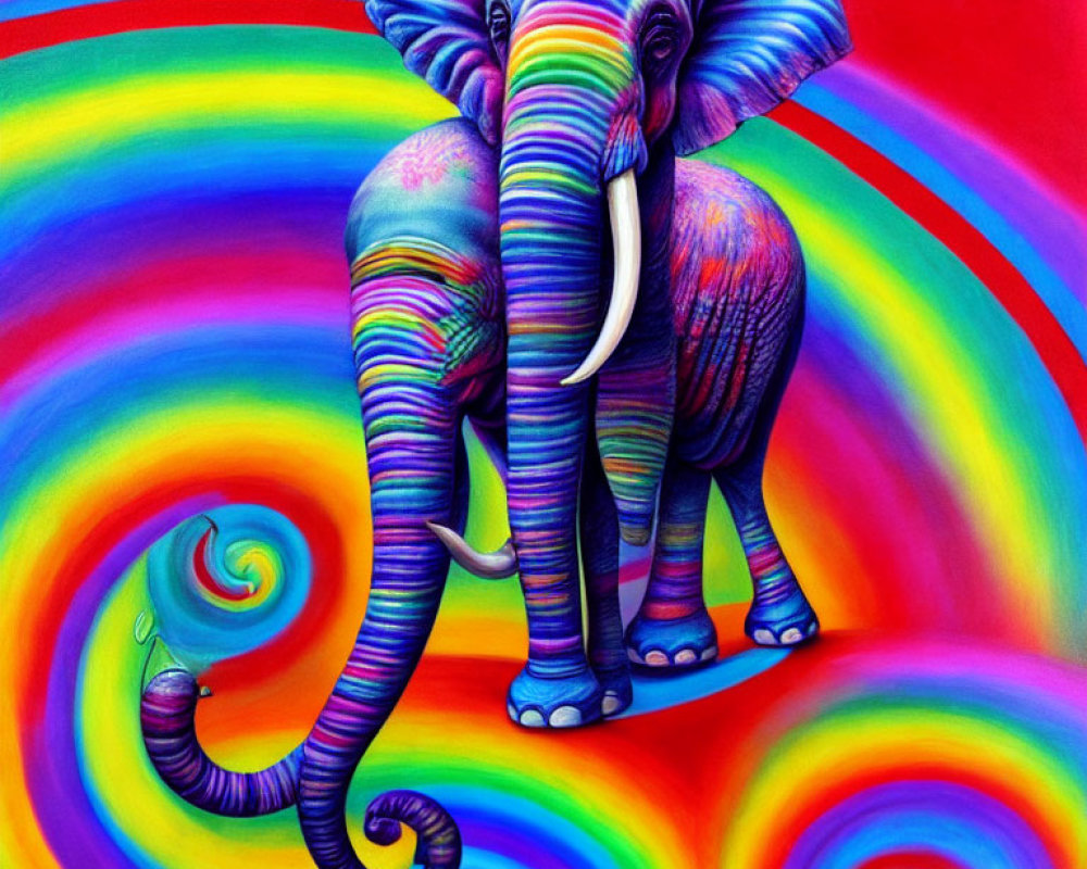 Colorful Psychedelic Elephant Painting with Swirling Patterns