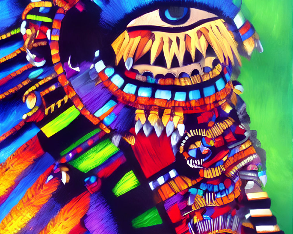 Colorful Abstract Humanoid Figure with Prominent Eye in Blue, Red, and Green