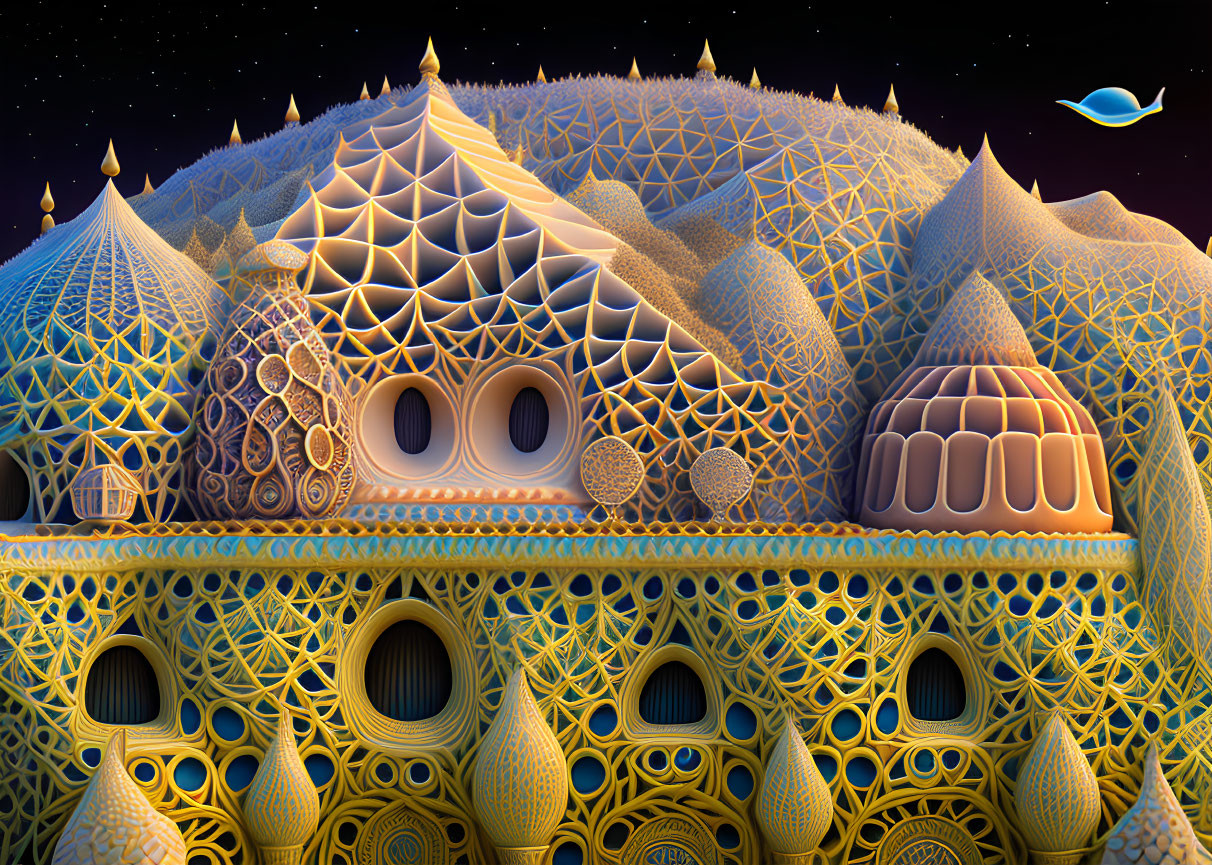 Intricate geometric structure under starry night sky