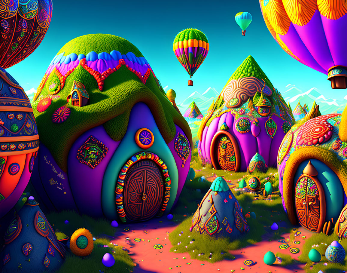 Colorful Egg-Shaped Houses in Fantasy Landscape