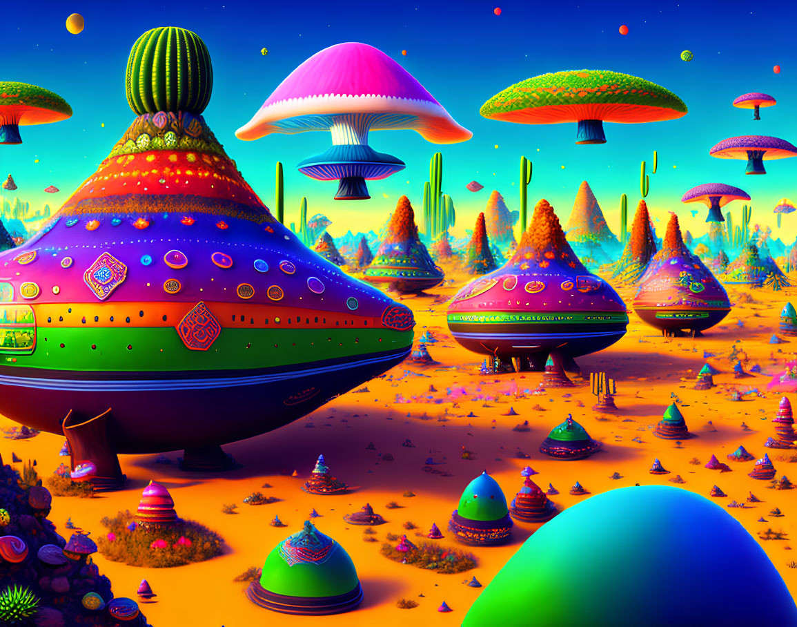 Colorful Mushroom-Shaped Structures in Alien Landscape