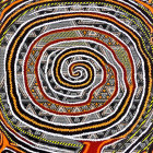 Earth-toned concentric circle abstract pattern in black and white swirls