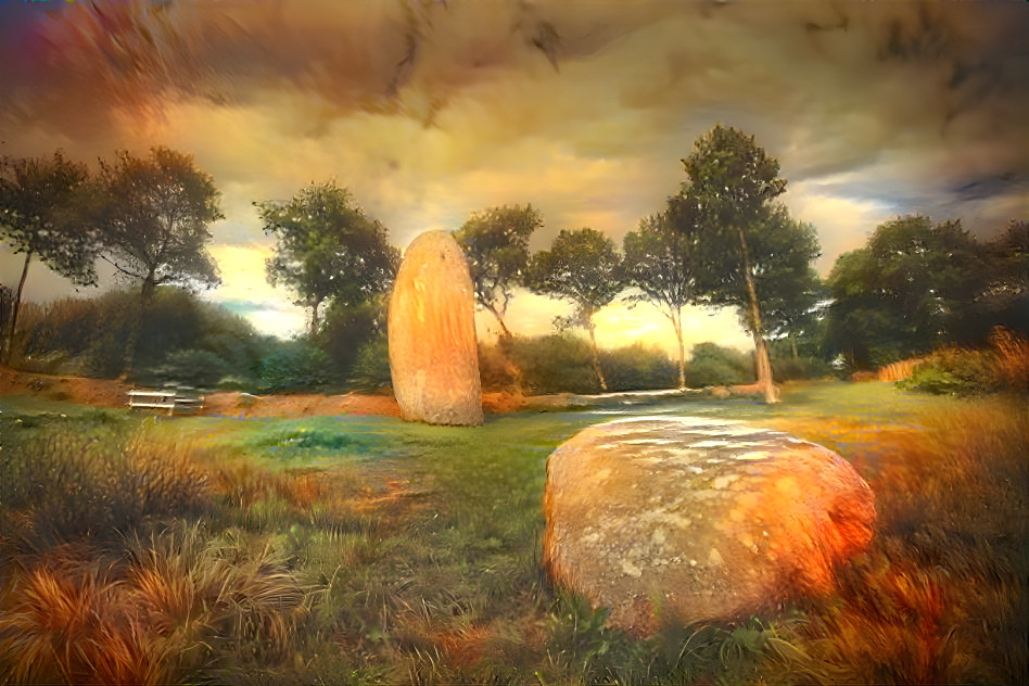 Le menhir de Cailouan à Plésidy, Bretagne.