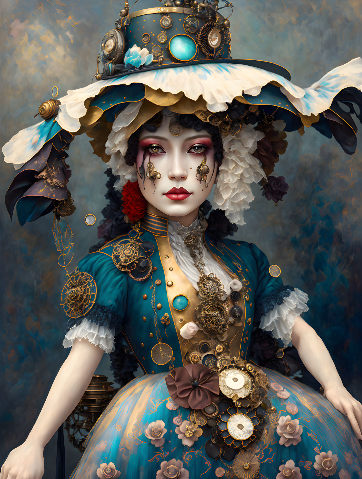 Steampunk style portrait of a woman with ornate attire and accessories