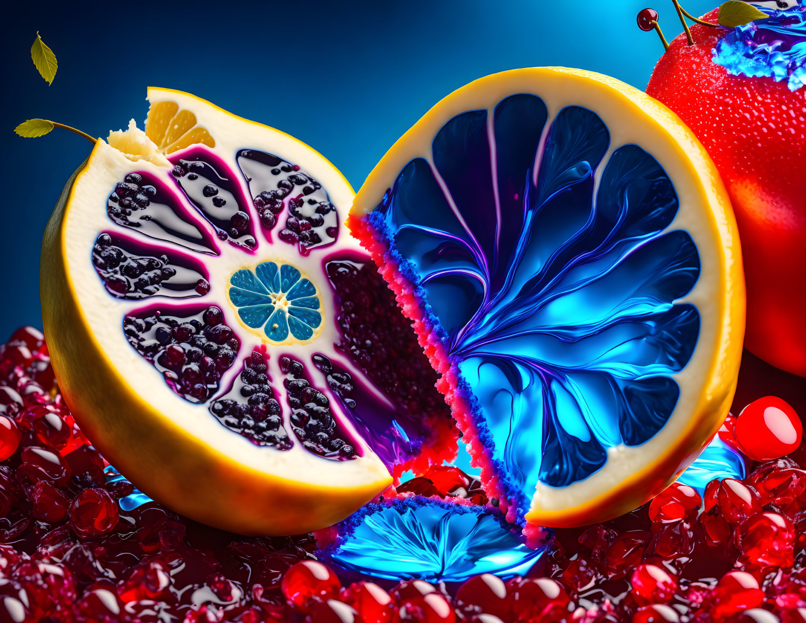 Colorful Fruit Slices Image with Psychedelic Patterns