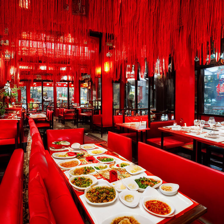 Intimate Dining Setting with Vibrant Red Theme