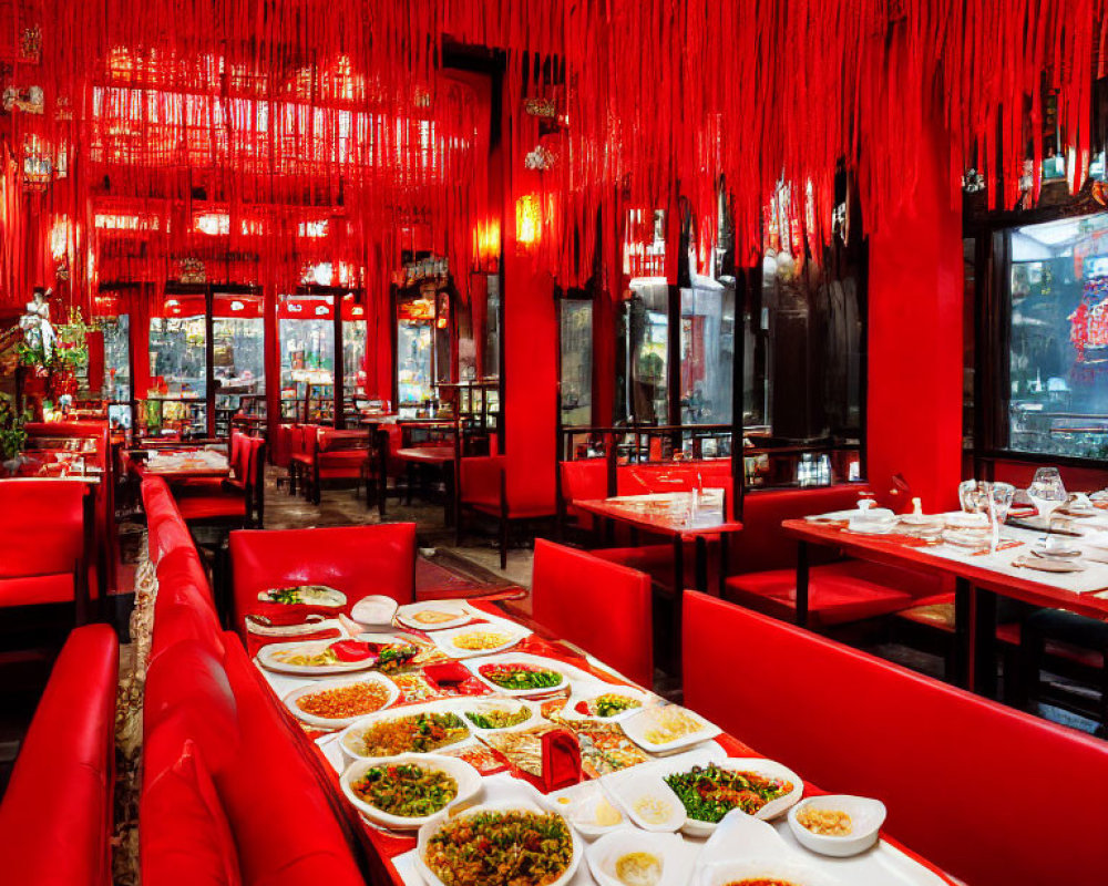 Intimate Dining Setting with Vibrant Red Theme