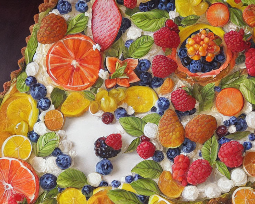 Vibrant Fruit Tart with Citrus, Berries, and Figs on Cream-Filled Cr