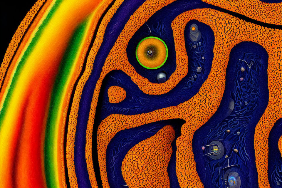 Colorful Abstract Art: Rainbow Swirl and Eye-like Patterns