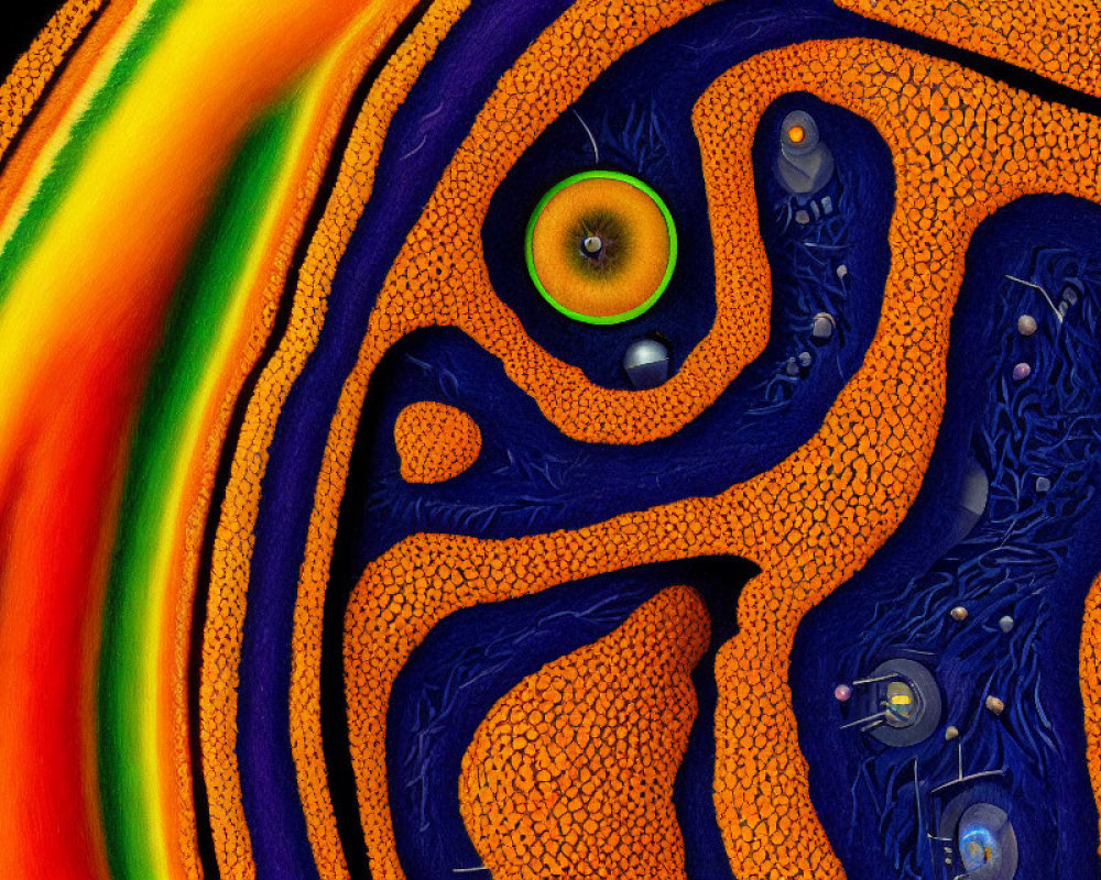 Colorful Abstract Art: Rainbow Swirl and Eye-like Patterns