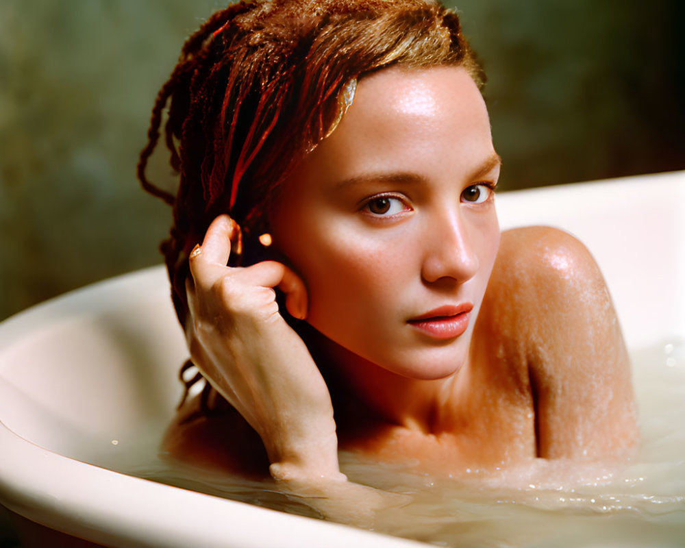 Reddish Dreadlocks Person Relaxing in Bathtub