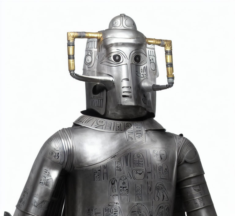 Detailed Egyptian-inspired robot costume design with metallic finish.