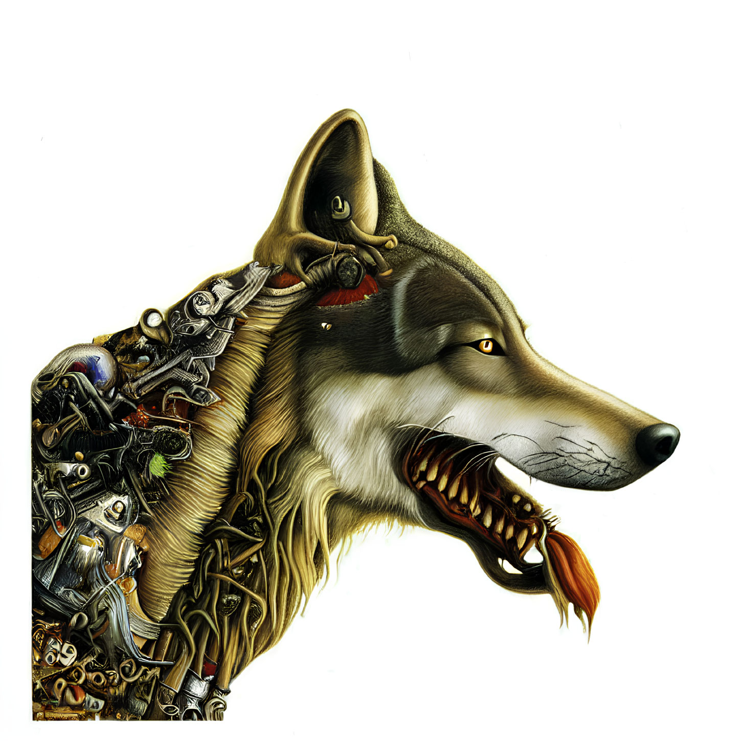 Illustrative artwork: Wolf with cybernetic left side