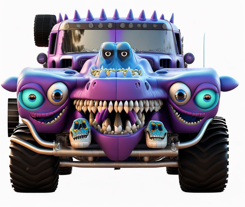 Colorful Cartoon Monster Truck with Exaggerated Facial Features