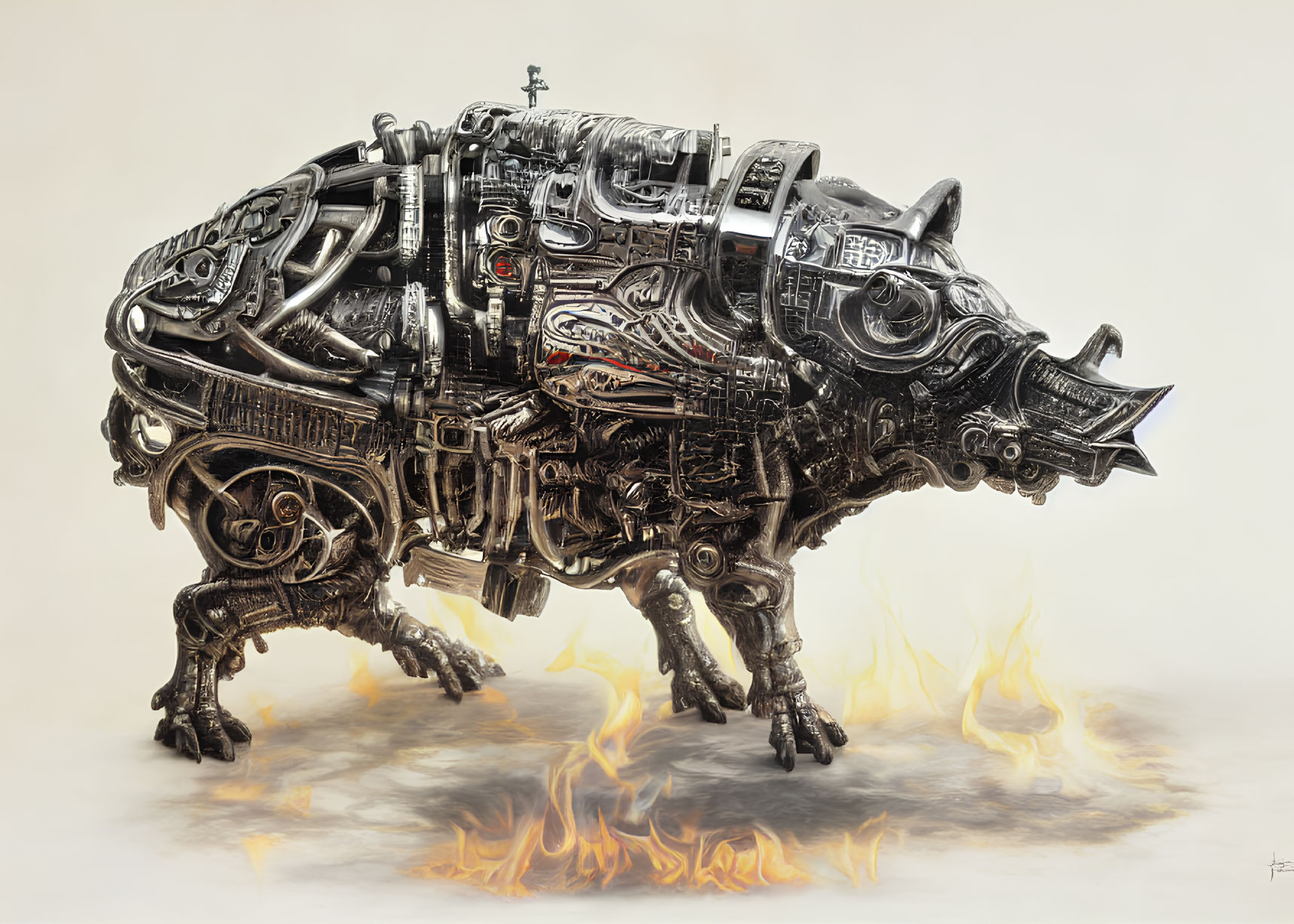 Intricate Mechanical Rhinoceros with Industrial Design Aesthetic