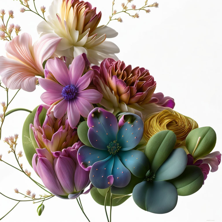 Colorful Stylized Flower Bouquet on White Background