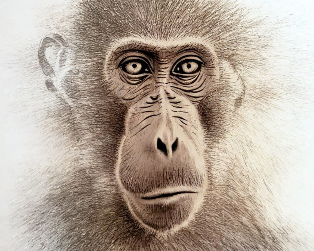 Detailed pencil sketch of a baboon with focused gaze and expressive eyes