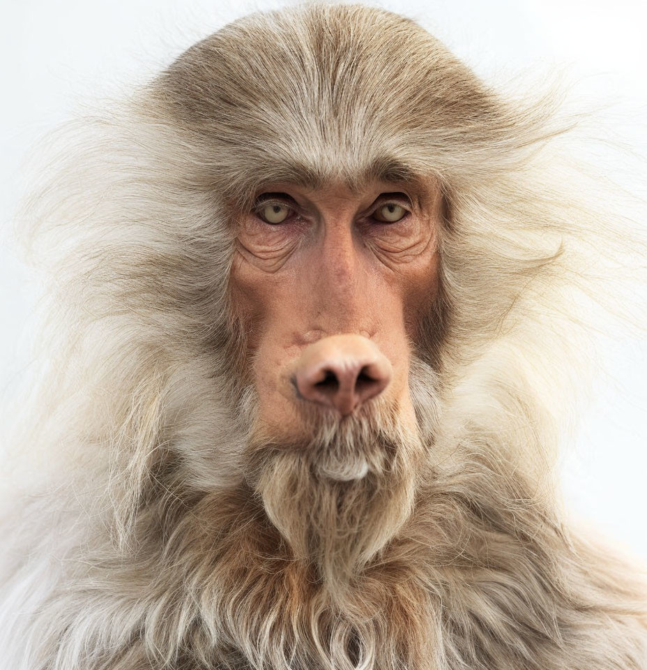 Majestic baboon with striking mane in close-up portrait