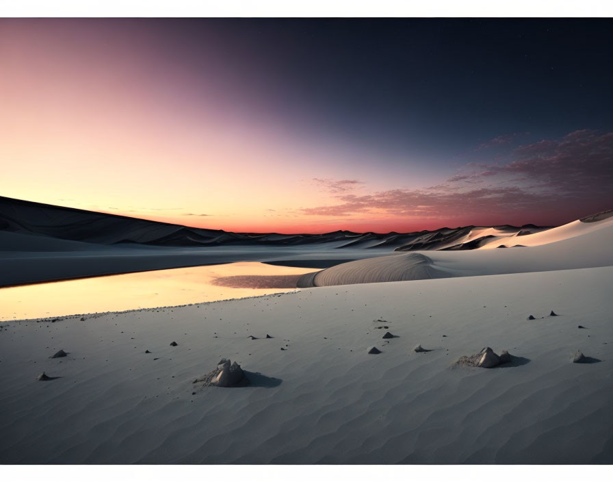 Tranquil Desert Landscape at Dusk with Colorful Sky