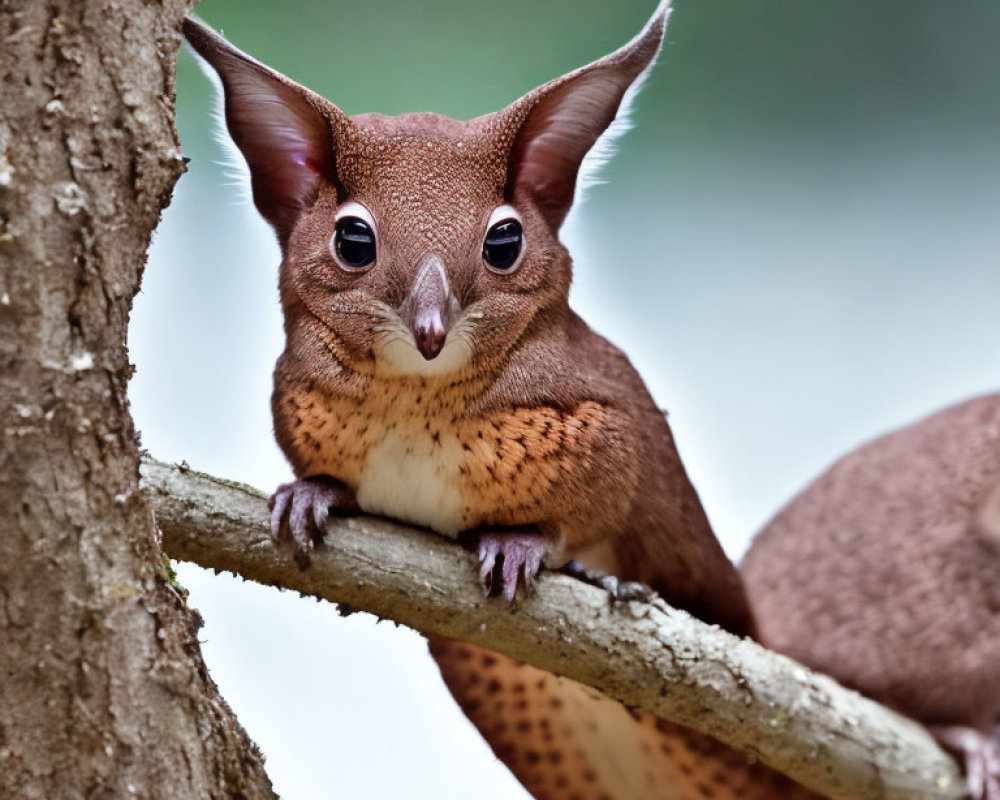 Exaggerated cartoon-style squirrel on tree branch