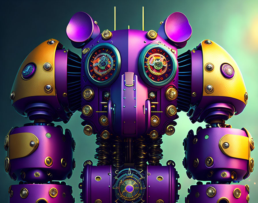 Colorful Steampunk Robot with Gold and Purple Details