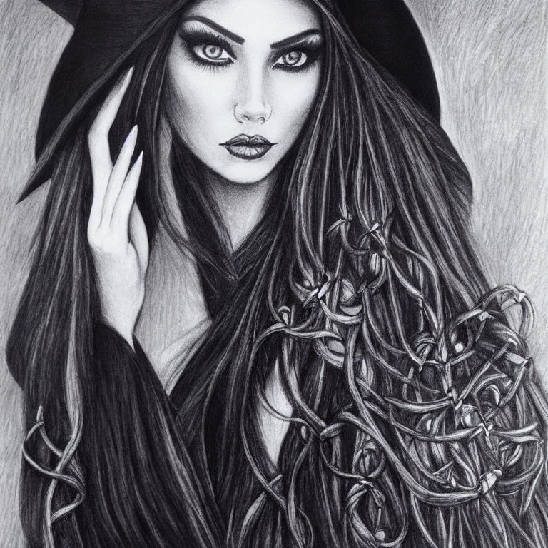 Portrait of a Woman with Vines and Hooded Garment