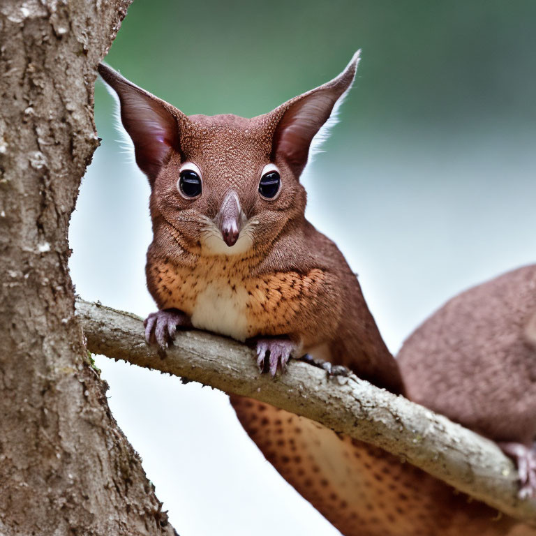 Exaggerated cartoon-style squirrel on tree branch