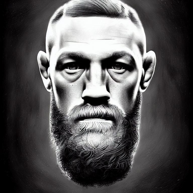 Monochrome digital portrait of a bearded man with short hair