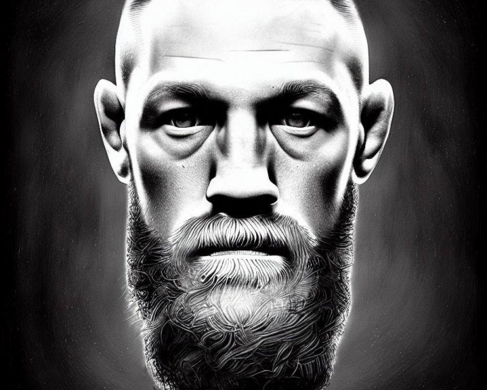 Monochrome digital portrait of a bearded man with short hair