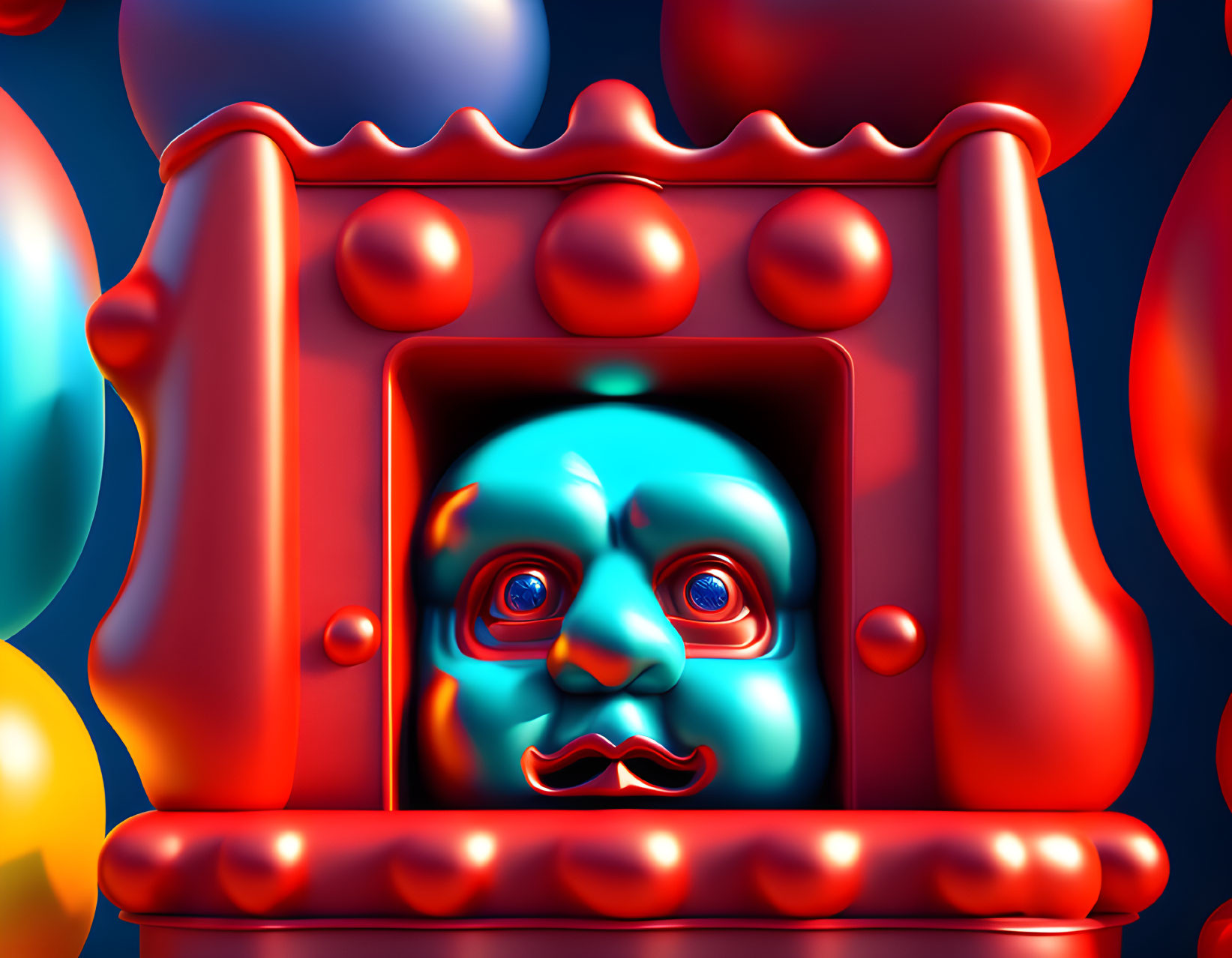 Vibrant 3D clown face in circus-themed frame