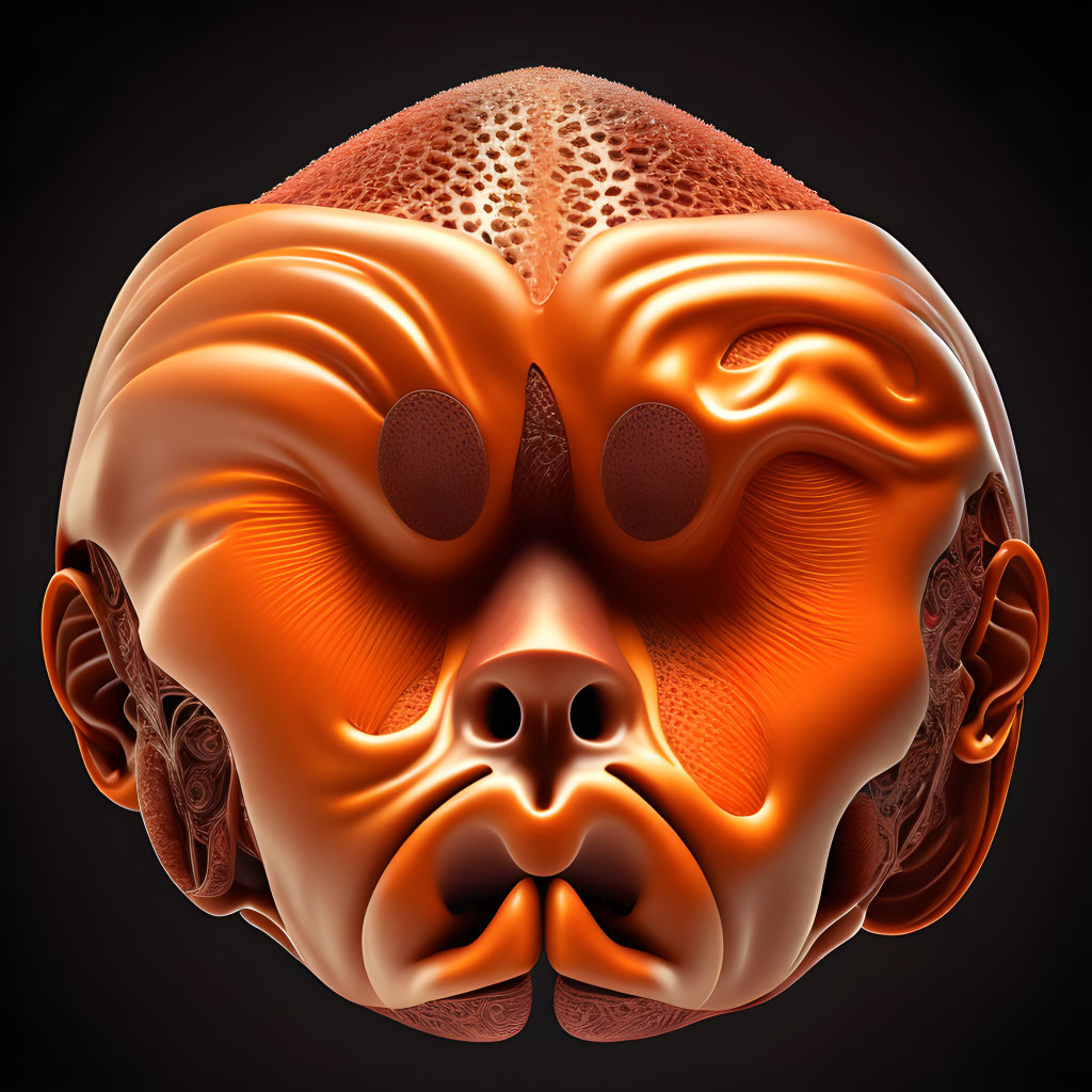 Detailed 3D Rendering of Orange Anatomical Facial Model on Dark Background