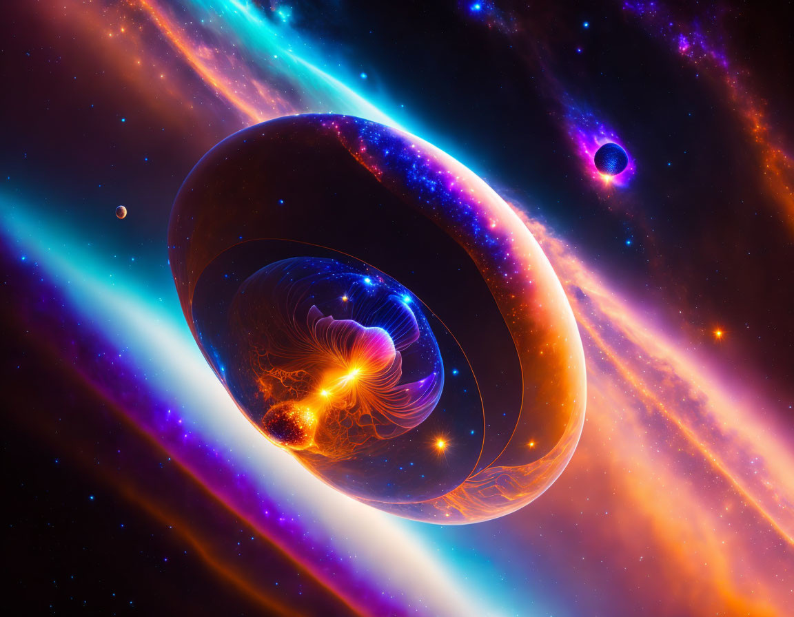 Surreal planet and cosmic structures in vibrant space scene