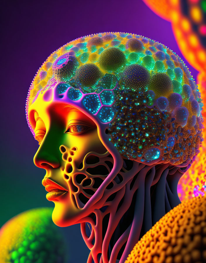 Colorful Stylized Human Profile with Translucent Head Structures