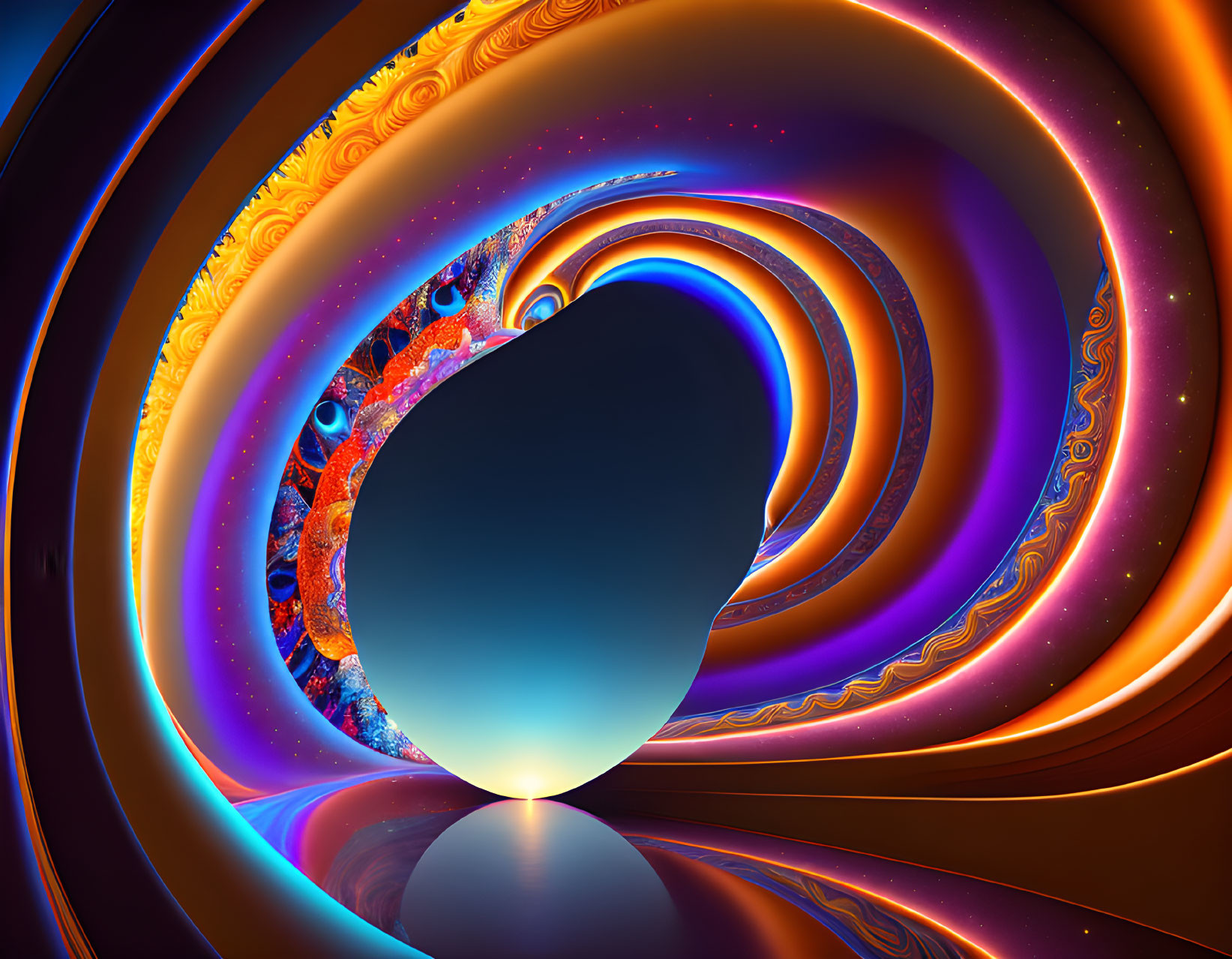 Abstract Fractal Wormhole Art in Orange, Blue, Purple