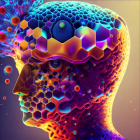 Colorful Digital Artwork: Human Head Profile with Swirling Patterns