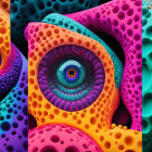 Colorful Digital Artwork: Three Stylized Eyes in Swirling Textures