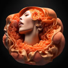 Intricate orange flower with woman's face emerging