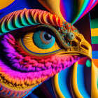 Detailed Digital Art: Colorful Bird with Patterns on Multicolored Background