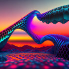 Vibrant swirling glass-like structure in desert twilight