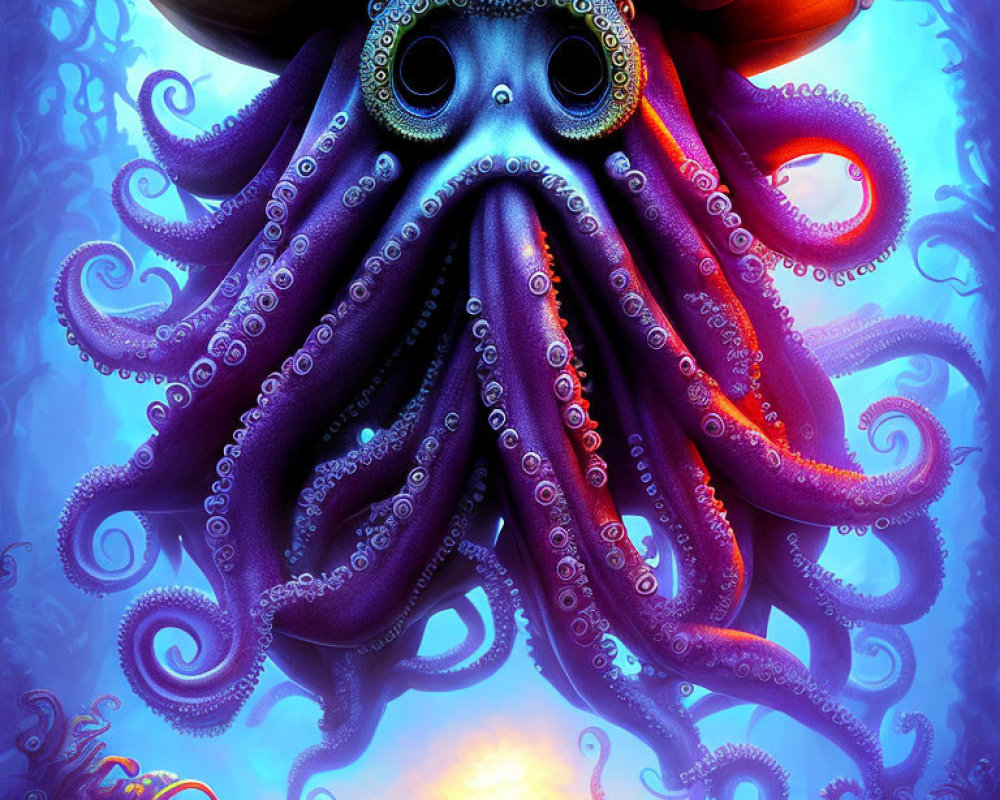 Detailed octopus digital artwork with vibrant colors and mystical underwater setting