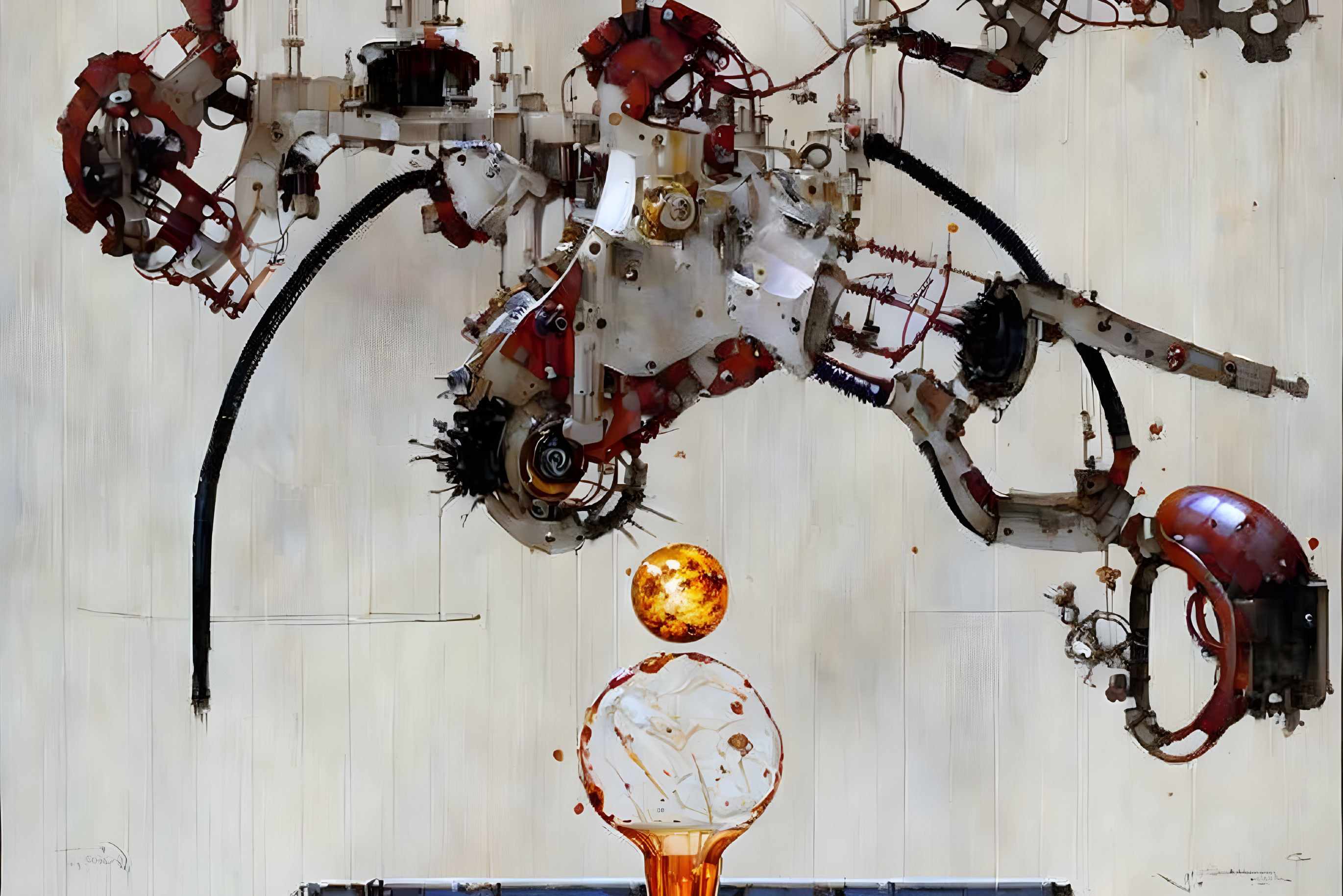 Detailed Mechanical Structure with Robotic Arms and Glowing Orb