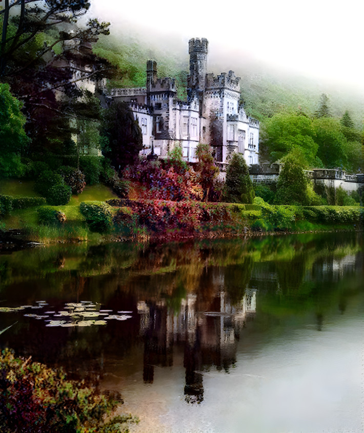 Kylemore Abbey In The Fog, Connemara, Galway, Irel