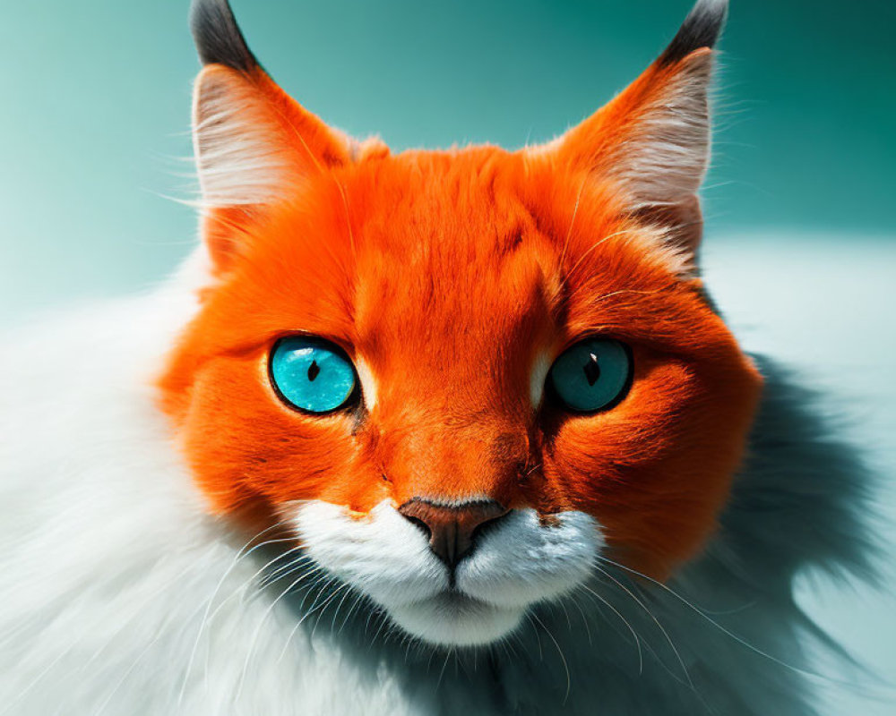 Close-Up Digital Artwork: Striking Orange Fur Cat with Blue Eyes