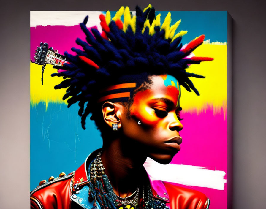 Vibrant portrait of person with dreadlocks and face paint