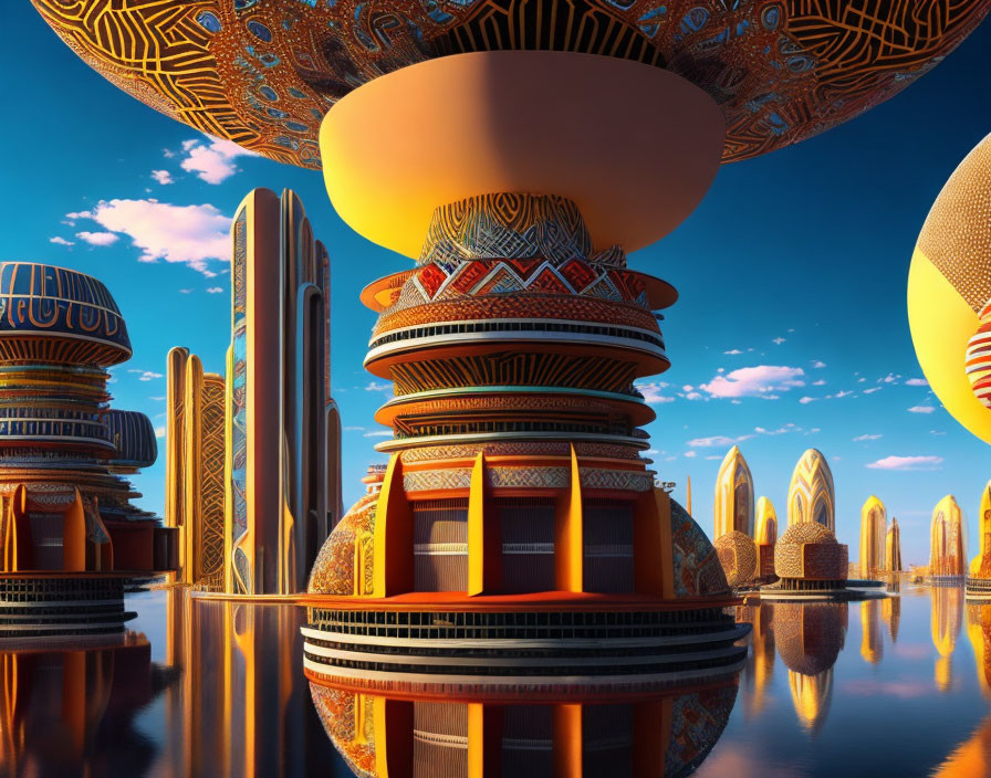 Futuristic African-inspired cityscape with towering structures