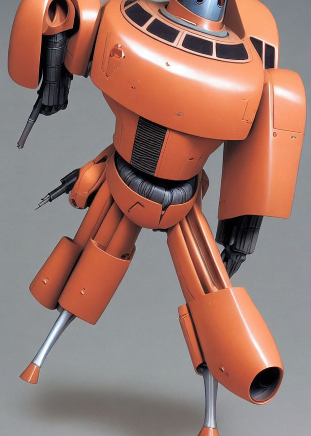 Orange Robot with Guns on Grey Background