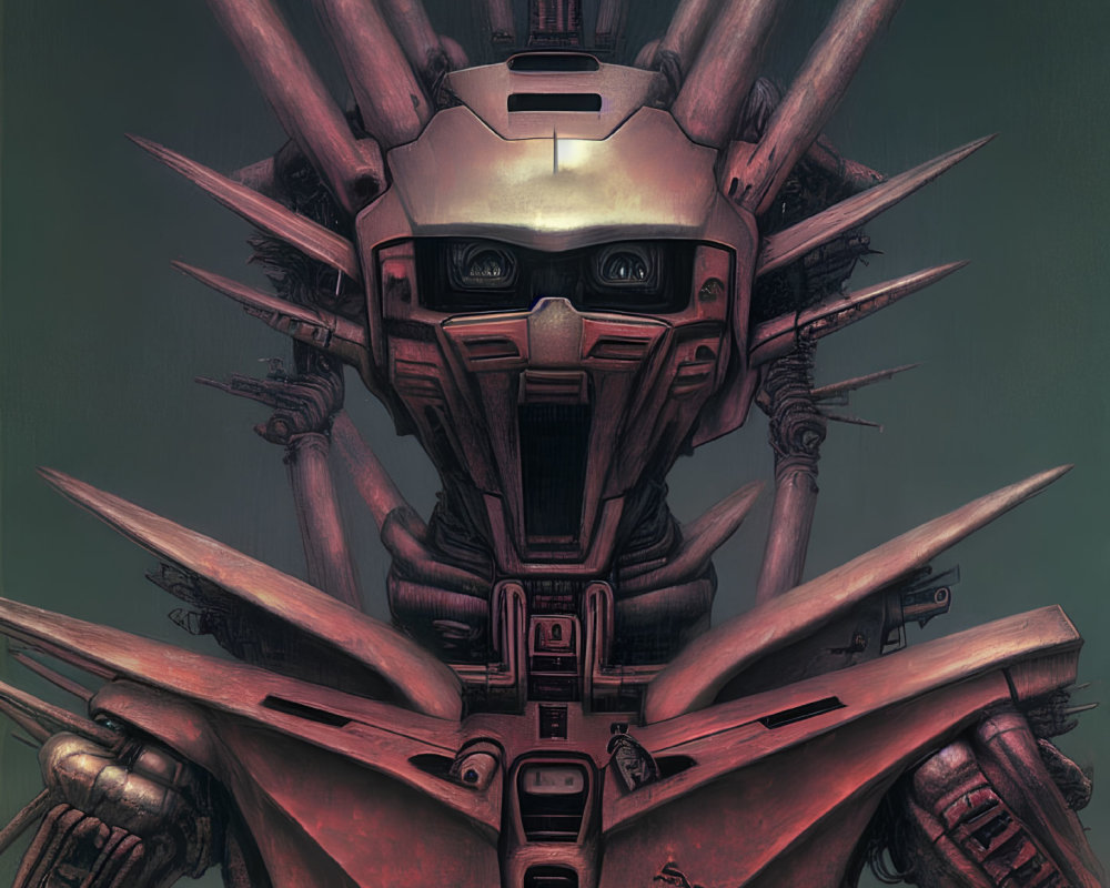 Detailed, Menacing Robot Face with Red Armor Plates